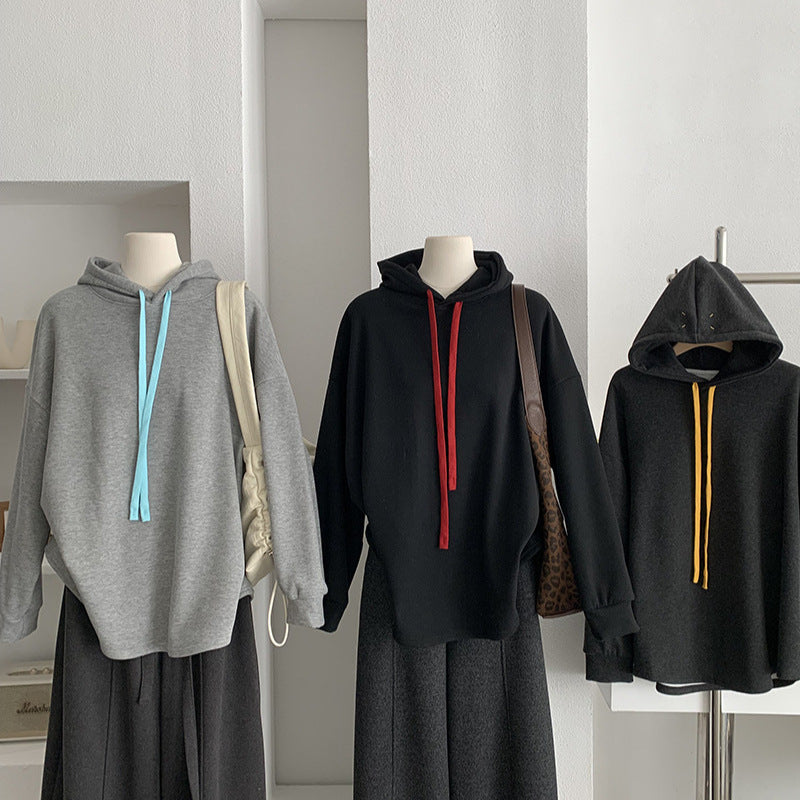 Contrast Drawstring Hooded Sweatshirt