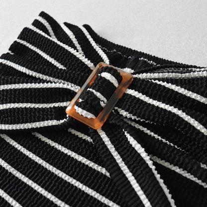 Buckle Bow Detail Striped Tube Dress