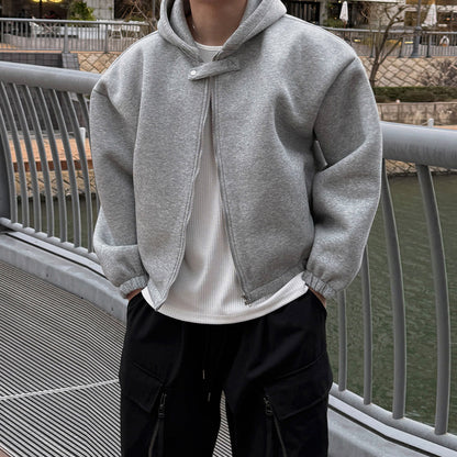 Latch Closure Detail Hooded Zip Cardigan