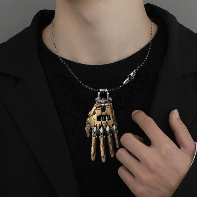 Robot Hand Pendant + Bead Necklace