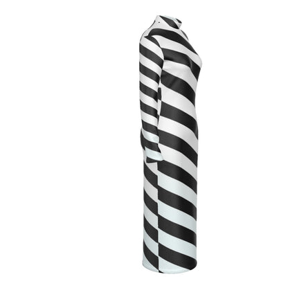 STR1 Stand Collar Long Sleeve Midi Dress