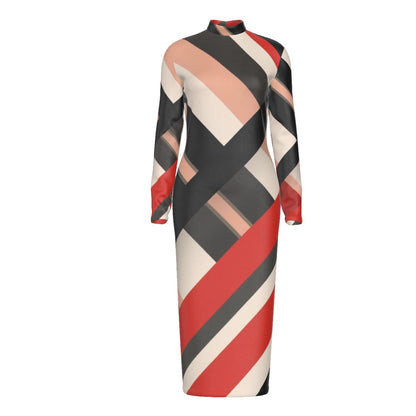 STR3 Stand Collar Long Sleeve Midi Dress