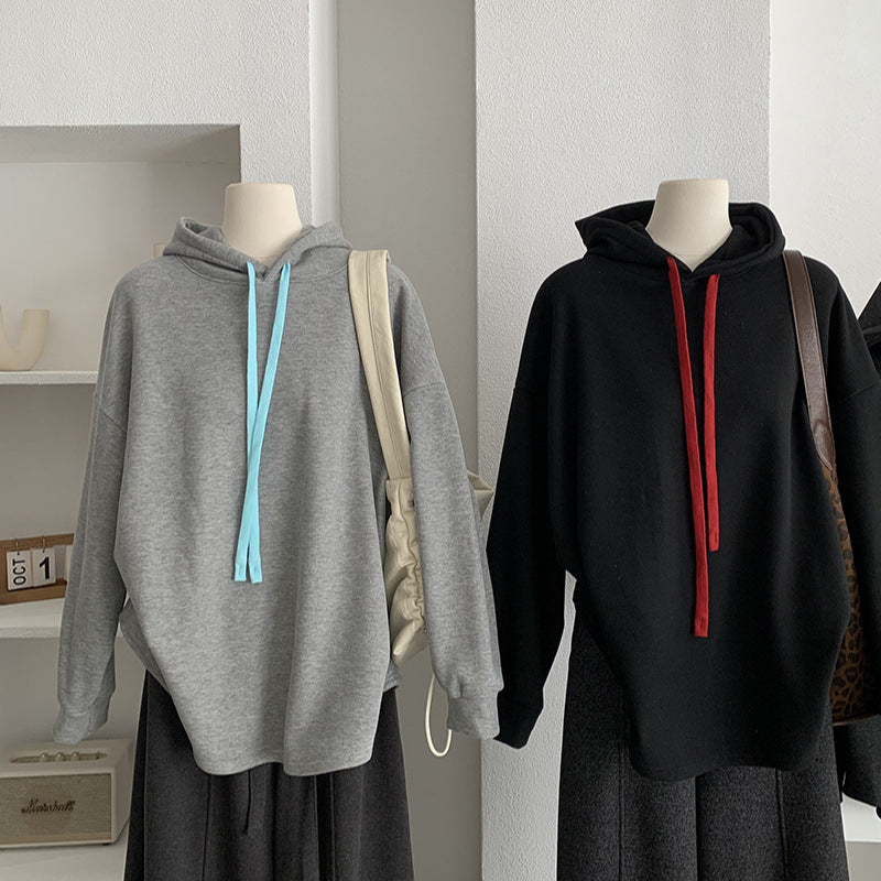 Contrast Drawstring Hooded Sweatshirt