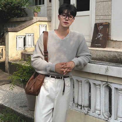 Ribbed Knit V-Neck Sweater