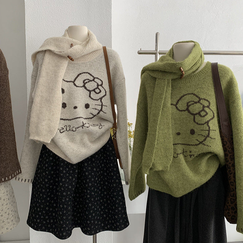 Hello Kitty Jacquard Knit Sweater + Scarf Set