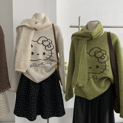 Hello Kitty Jacquard Knit Sweater + Scarf Set