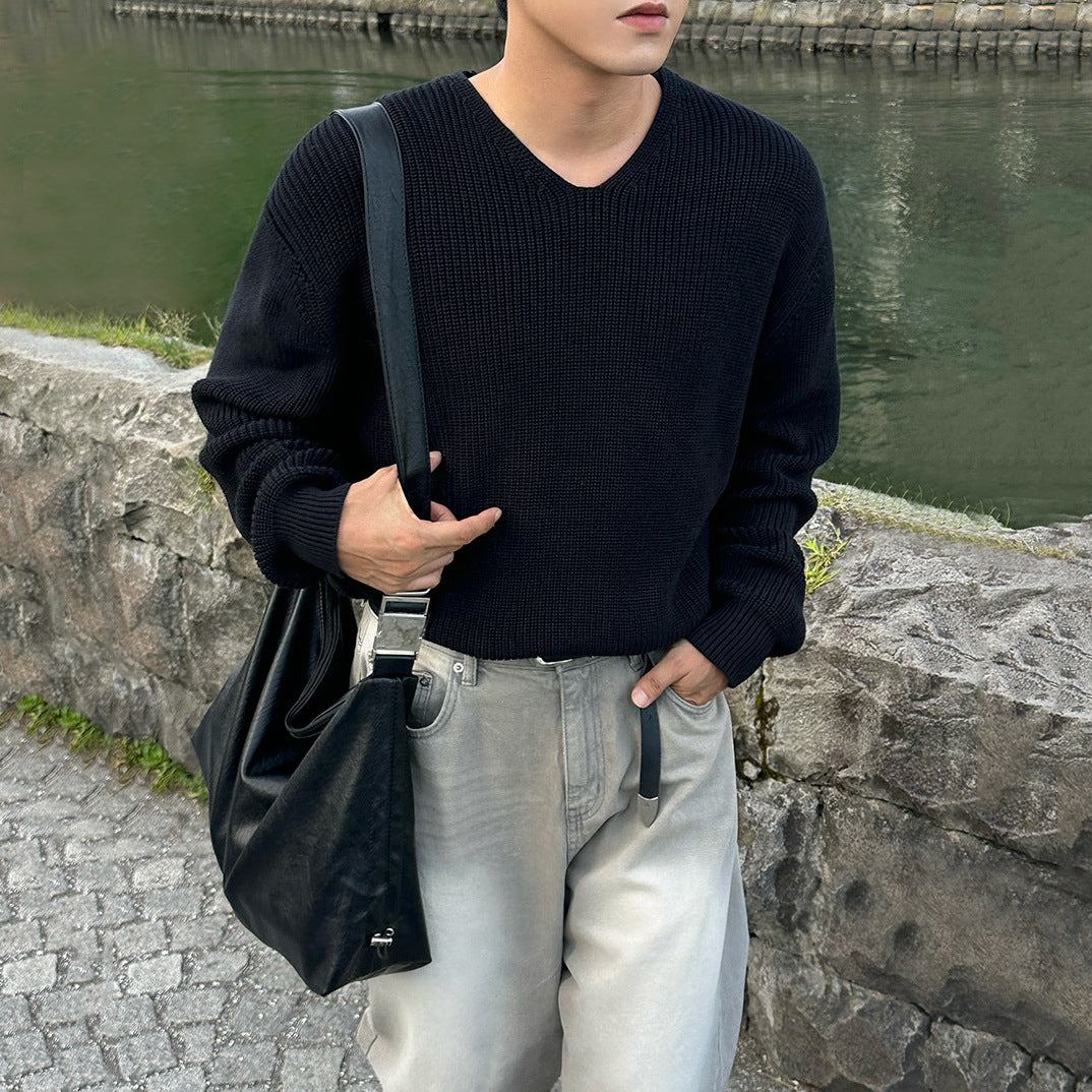 Ribbed Knit V-Neck Sweater