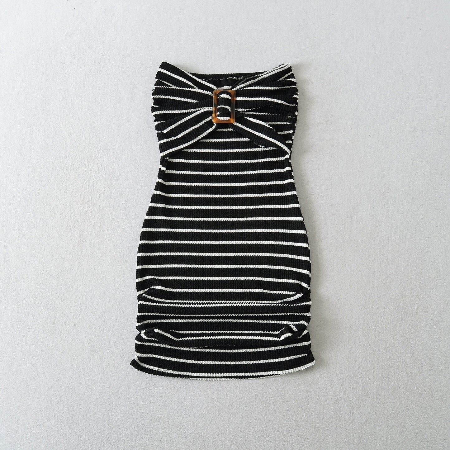 Buckle Bow Detail Striped Tube Dress