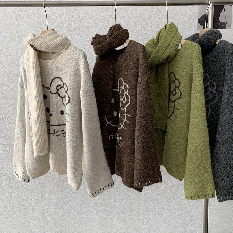 Hello Kitty Jacquard Knit Sweater + Scarf Set