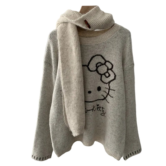Hello Kitty Jacquard Knit Sweater + Scarf Set