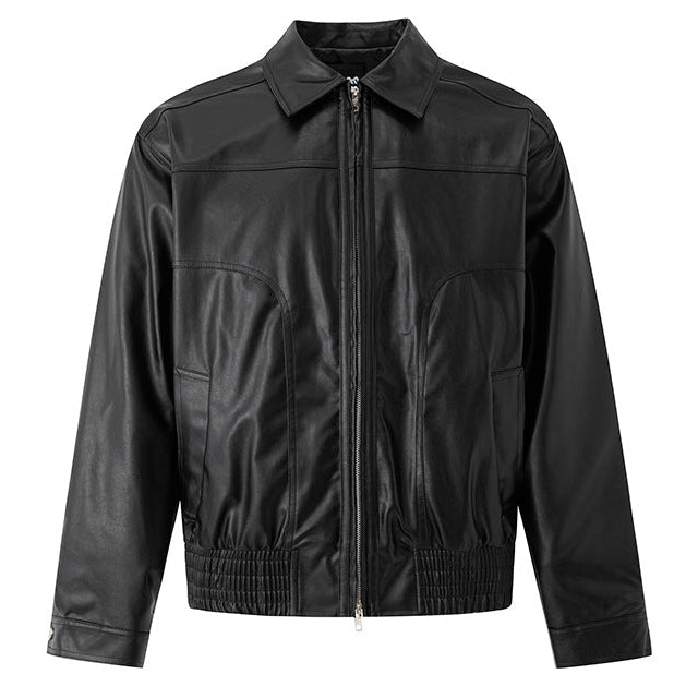 Faux Leather Lapel Collar Jacket