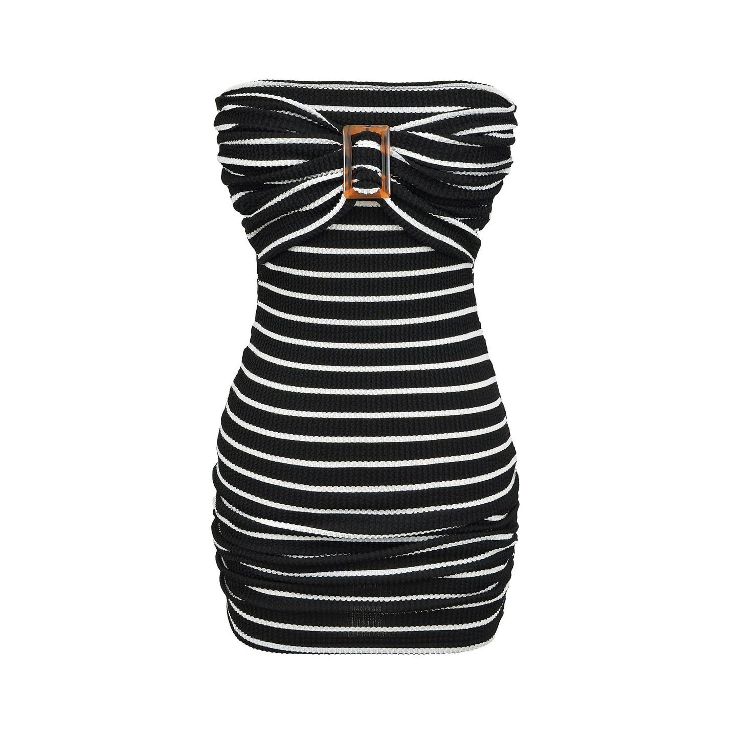 Buckle Bow Detail Striped Tube Dress
