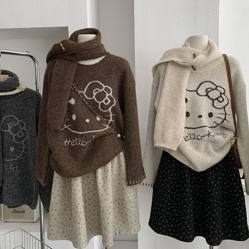 Hello Kitty Jacquard Knit Sweater + Scarf Set