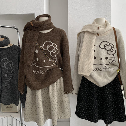 Hello Kitty Jacquard Knit Sweater + Scarf Set
