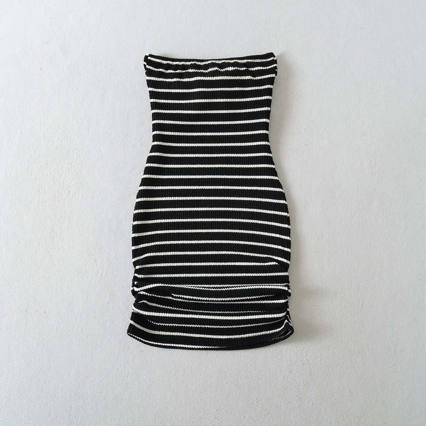 Buckle Bow Detail Striped Tube Dress