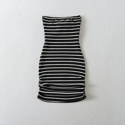 Buckle Bow Detail Striped Tube Dress